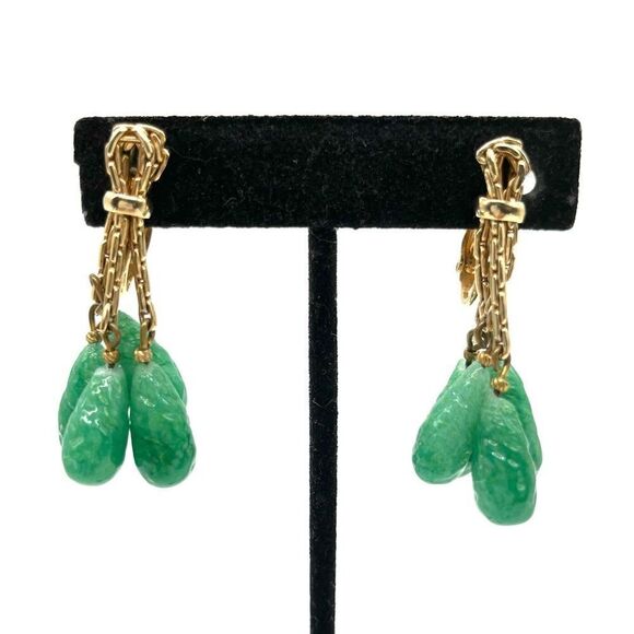 Clip on Earring W/ Gold Tone & Faux Jade - Picture 2 of 2